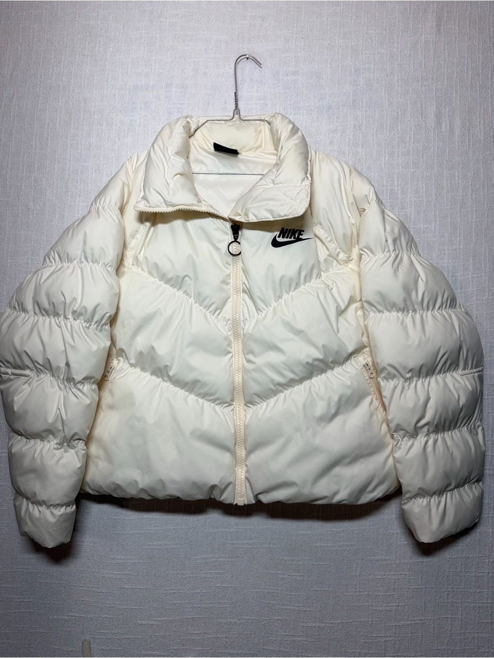 Nike Women's Off-White Puff Jacket with Black Logo